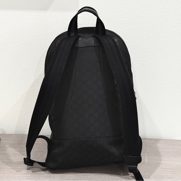 GUCCI Logo Leather Logo Nylon schoolbag Backpack Black - Picture 7 of 14